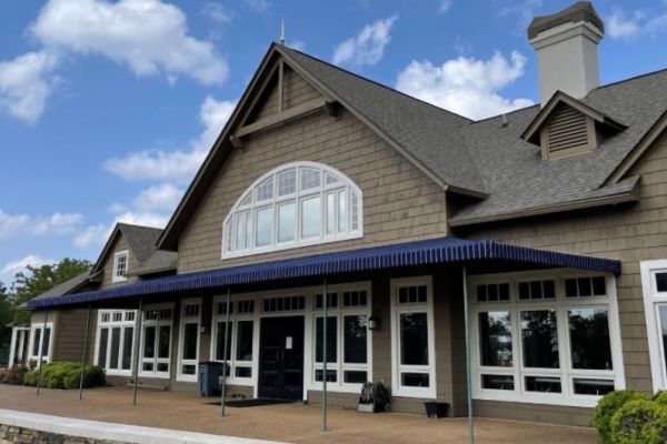 fabric canopy over patio at golf club