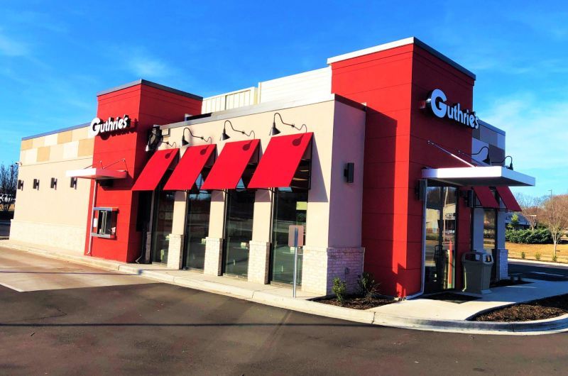 Venetian style awnings are a popular style for restaurants and boutiques.