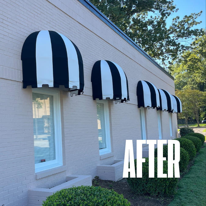black and white striped dome window awnings