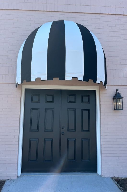 black and white striped dome awning