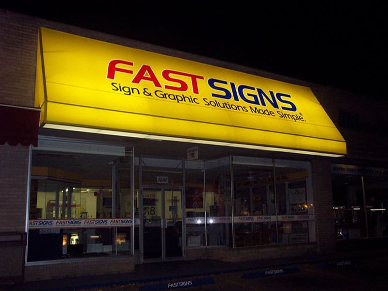 eradicated lettering graphics on awning