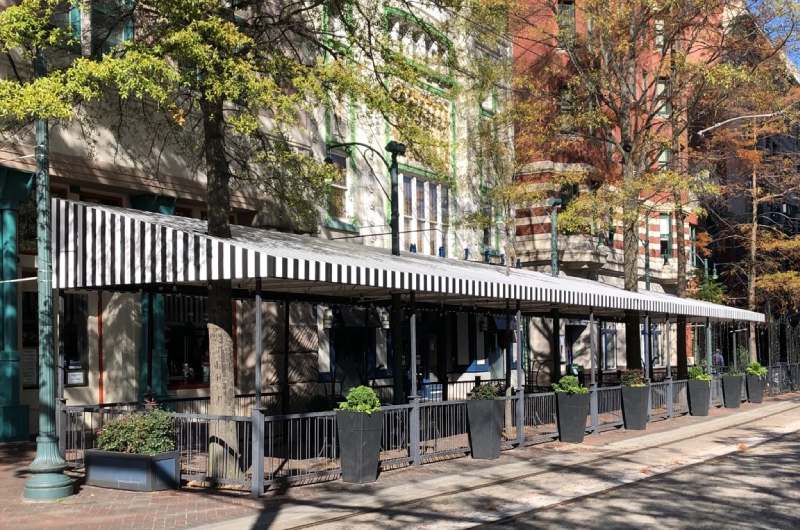 Striped fabric awning