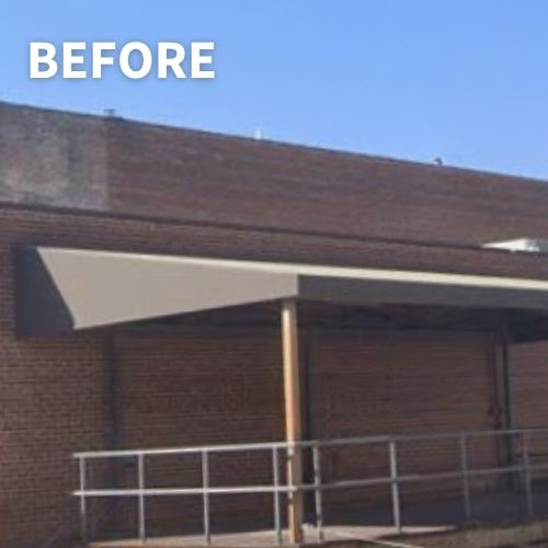 old awning over restaurant patio