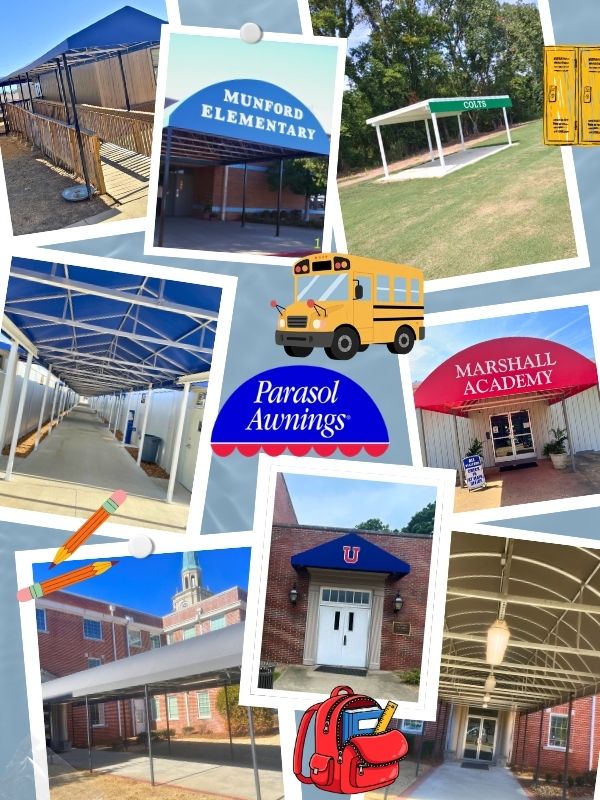 school campus awning and canopy collage