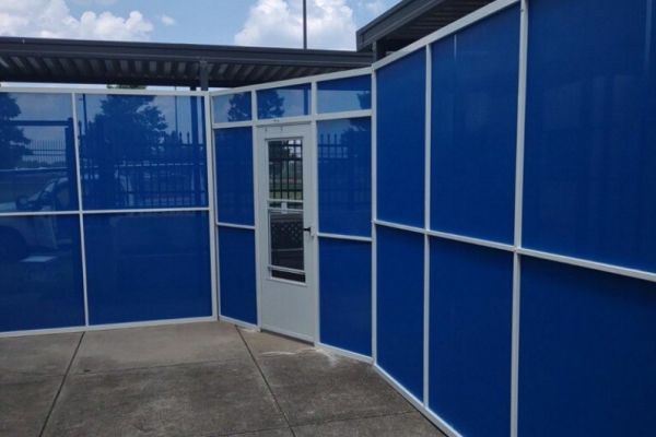 blue fabric enclosure