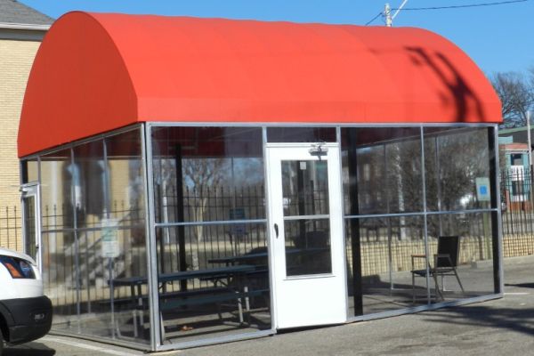 Clear fabric enclosed break area