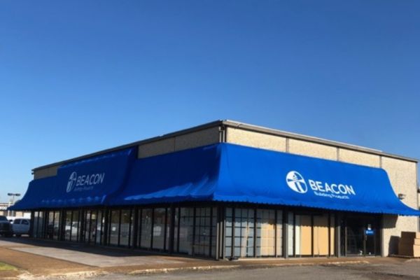 concave fabric window awnings with graphics